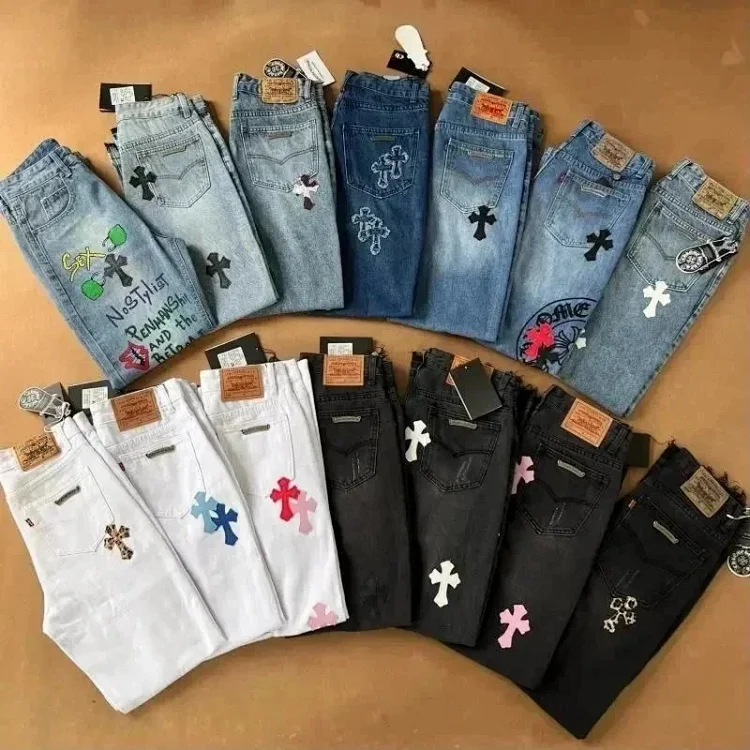 Chrome Hearts Cross-Embroidered Denim Jeans [22 styles]