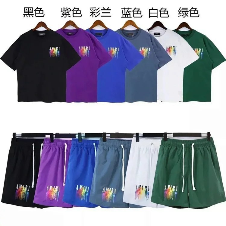 Amiri Rainbow Drip Logo T-Shirt/Shorts Set [6 styles]