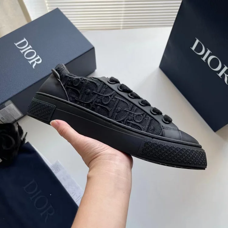 Dior Men's Black Leather Sneakers with Embossed Design