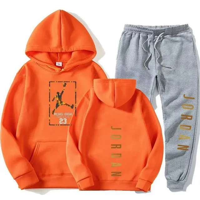 Jordan Men's Hoodie and Pants Set - Orange and Gray